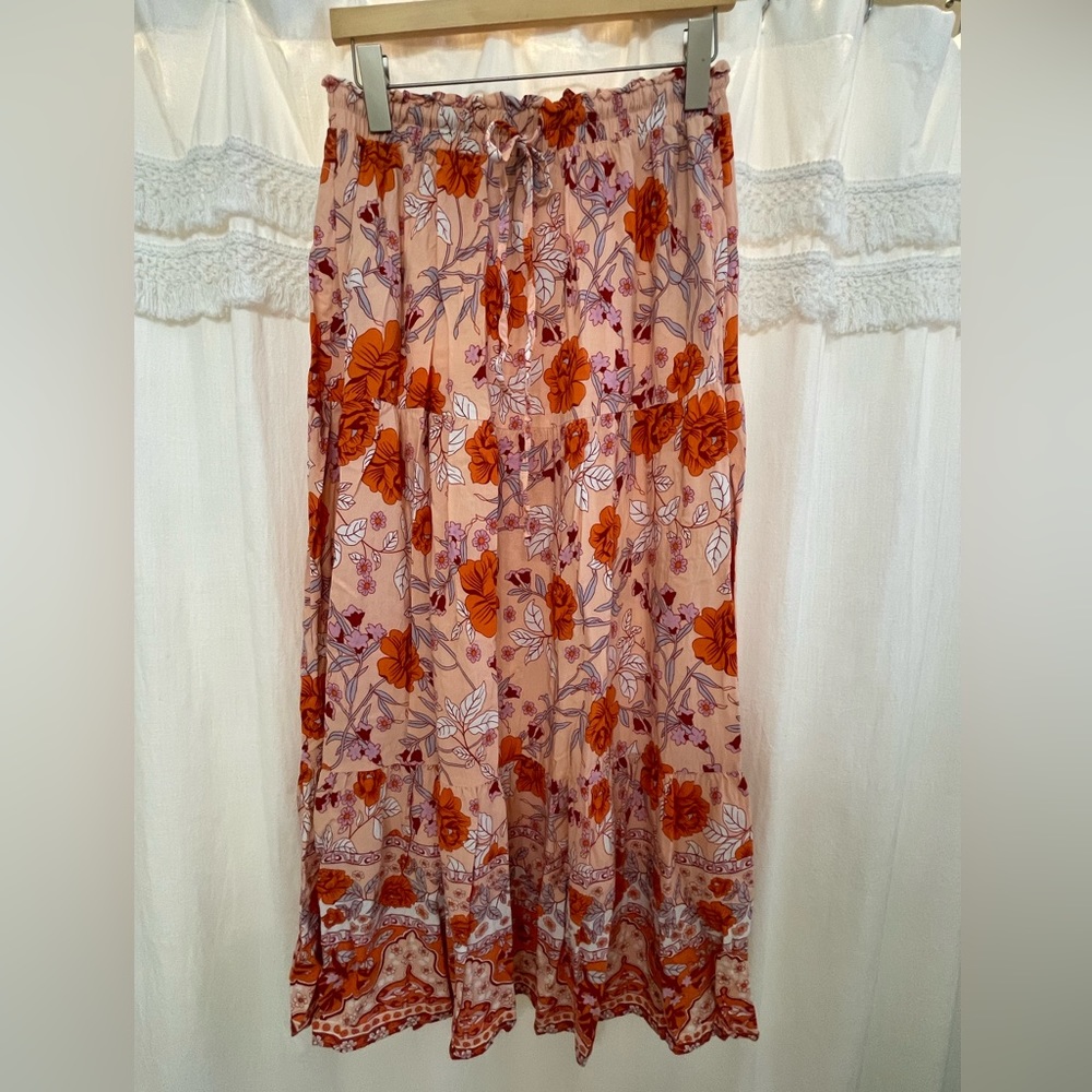 Floral Skirt - Peach, Pink and Orange Colors - Size L